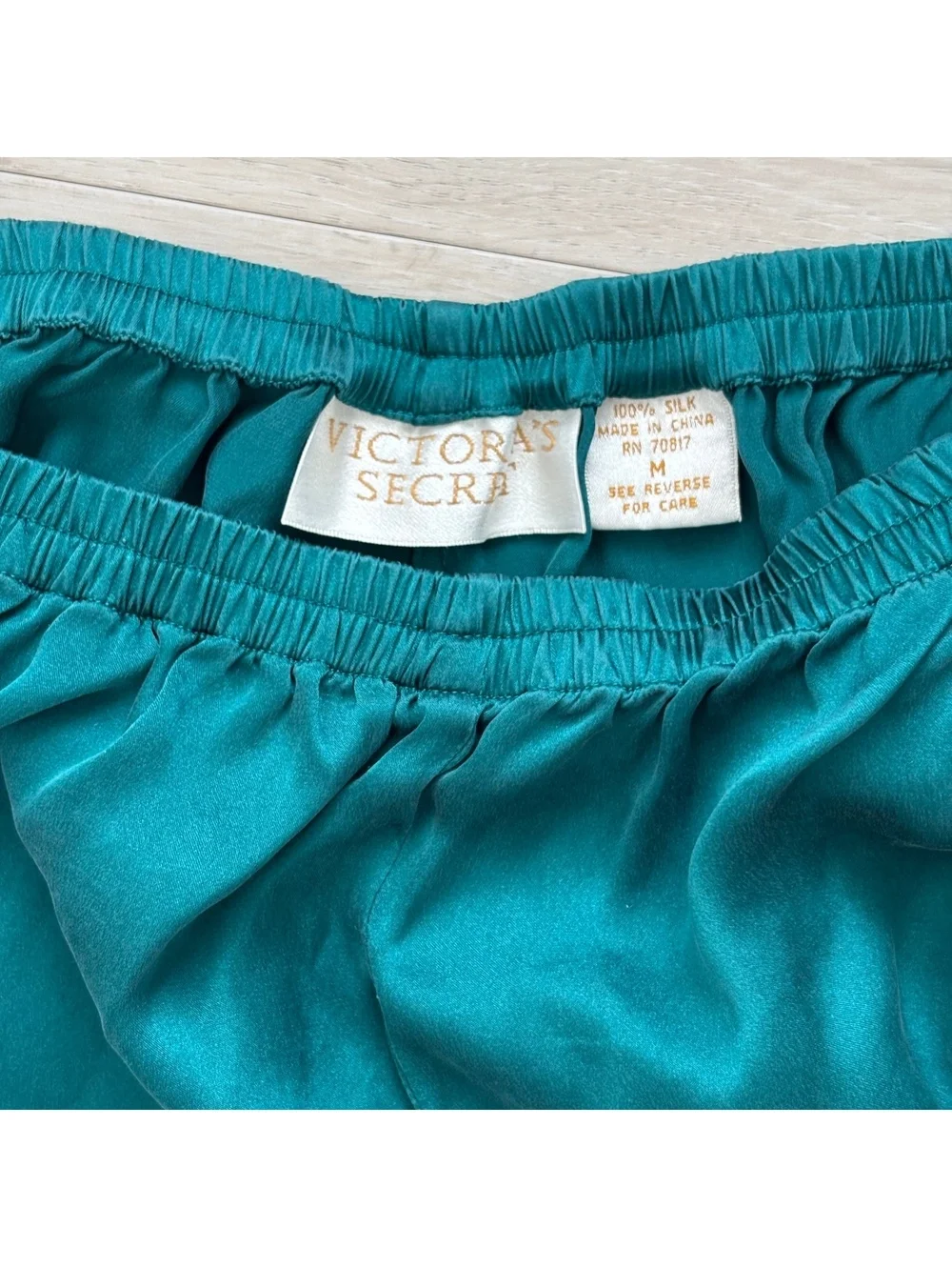 VTG Victoria's Secret 100% Silk Pajama Medium Teal Vest Shorts Lingerie Bridal